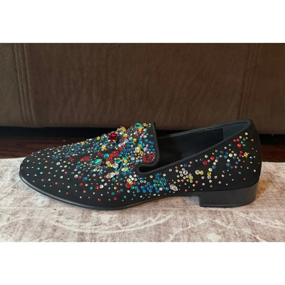 $1550 NEW Giuseppe Zanotti Men's Black Multi Color Slip On Crystal Loafers 7(40)